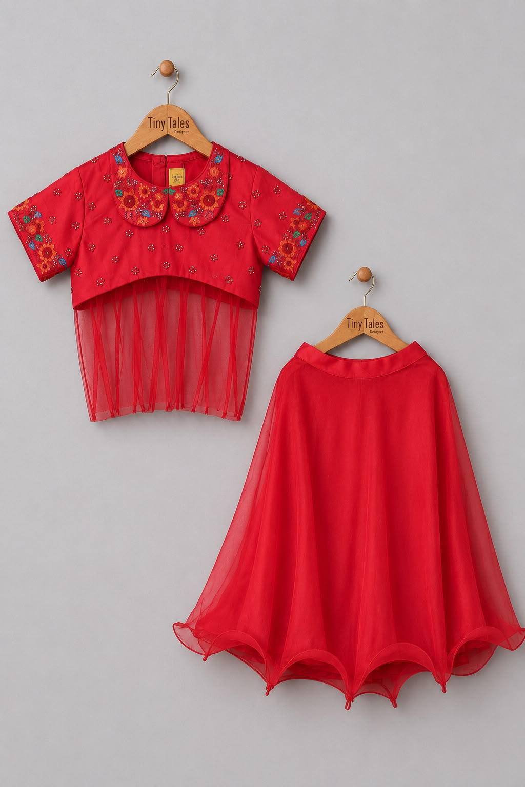 Red Peter Pan Collared Lehenga Set