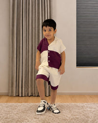 Purple-White Block Co-ord Set