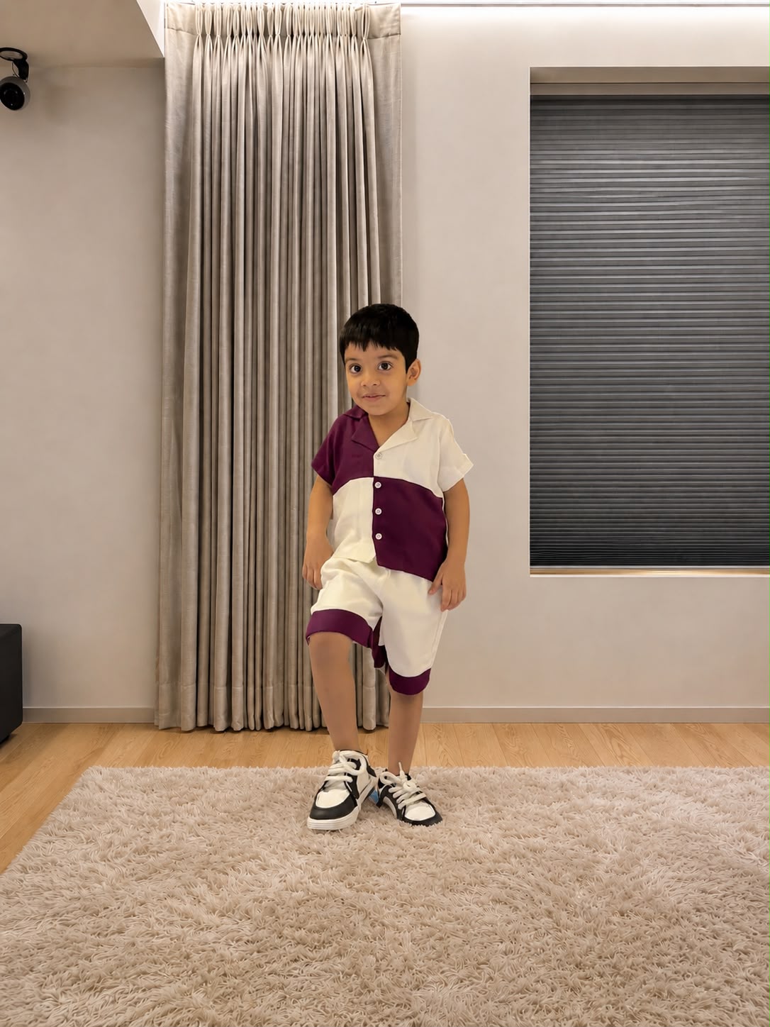 Purple-White Block Co-ord Set