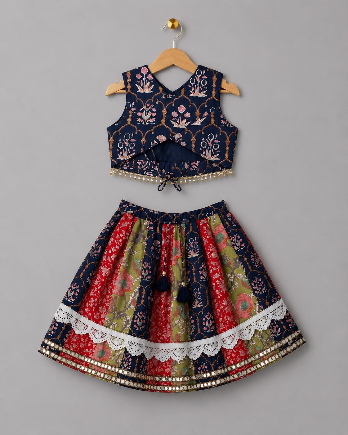 Tri-Print Kali Lehenga with Blouse