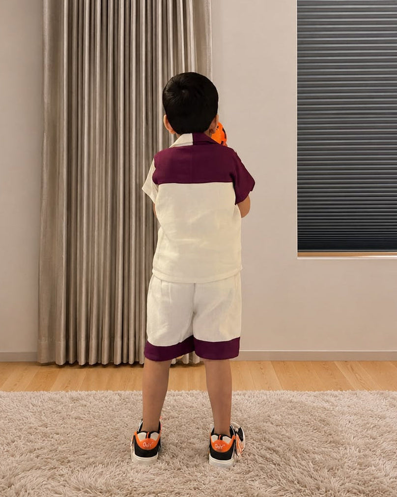 Purple-White Block Co-ord Set