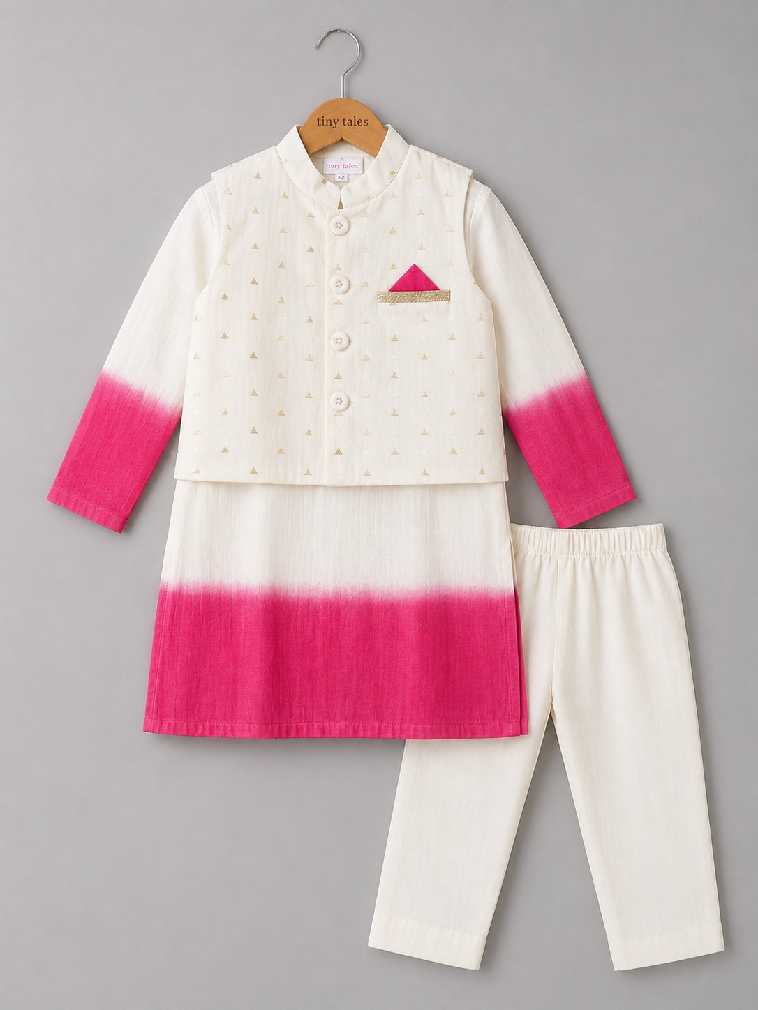 Off White & Pink Shaded Kurta Set withy Brocade Jacket
