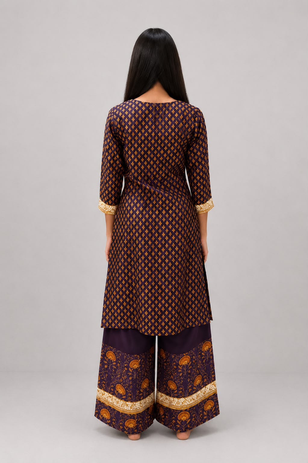 Purple Chanderi Kurta Set with Lace Detailing