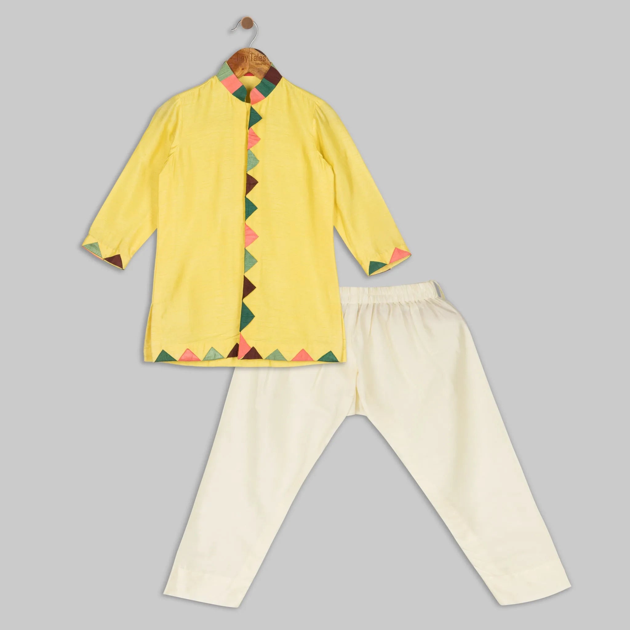 Yellow Triangle Aplique Kurta Set