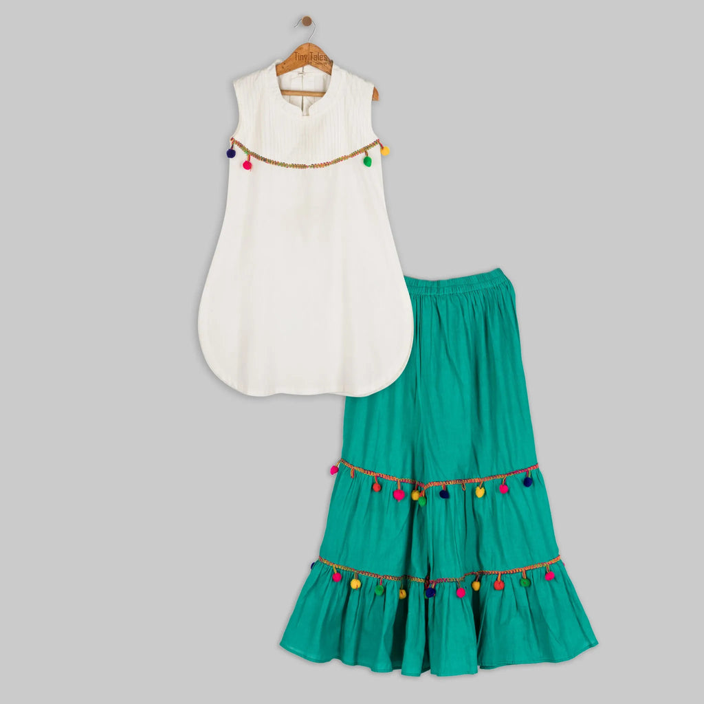 Off White Kurta with Sharara Set - 10 Yrs