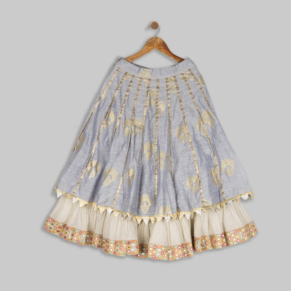 Blue Chanderi Jacket with Double Layered Kali Skirt
