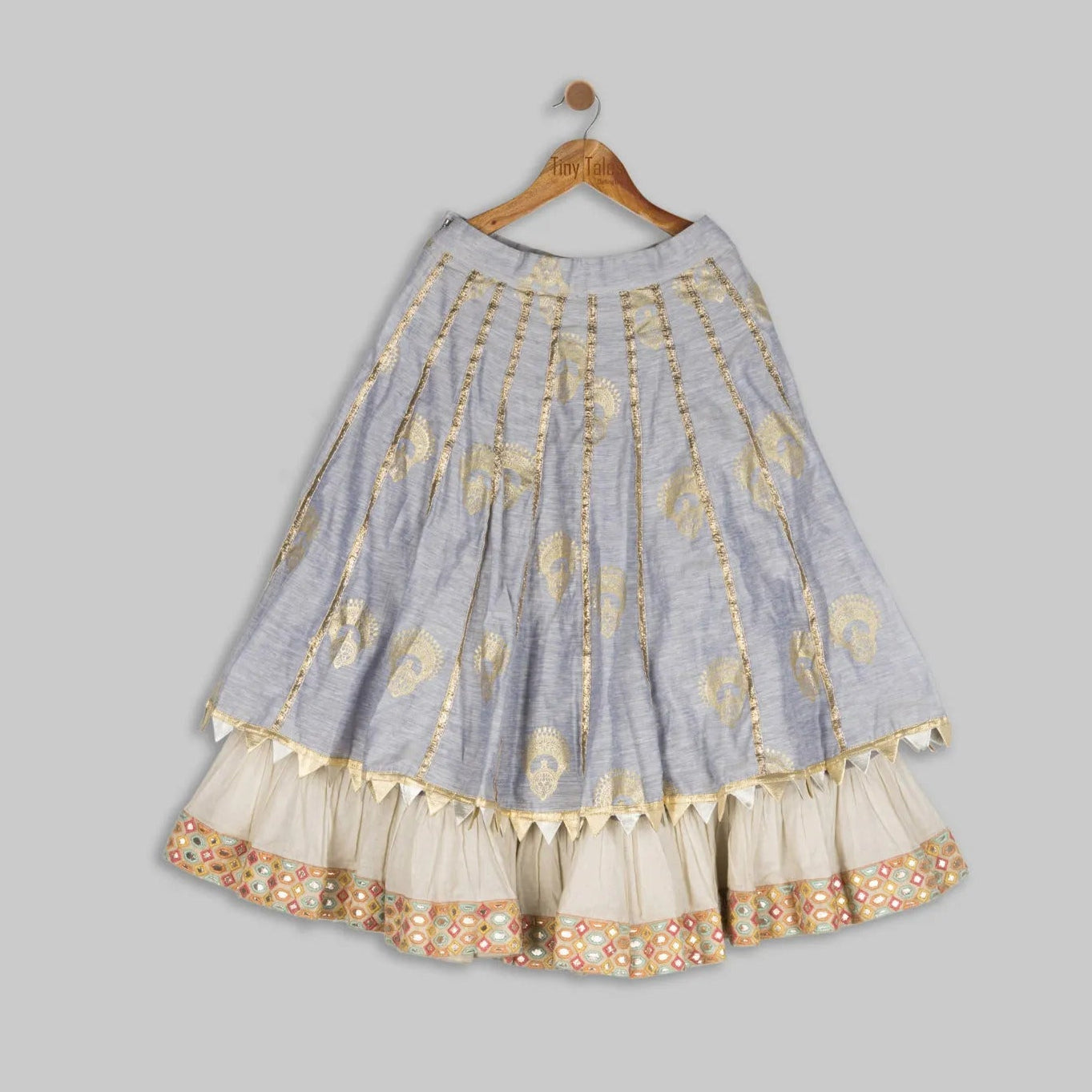 Blue Chanderi Jacket with Double Layered Kali Skirt