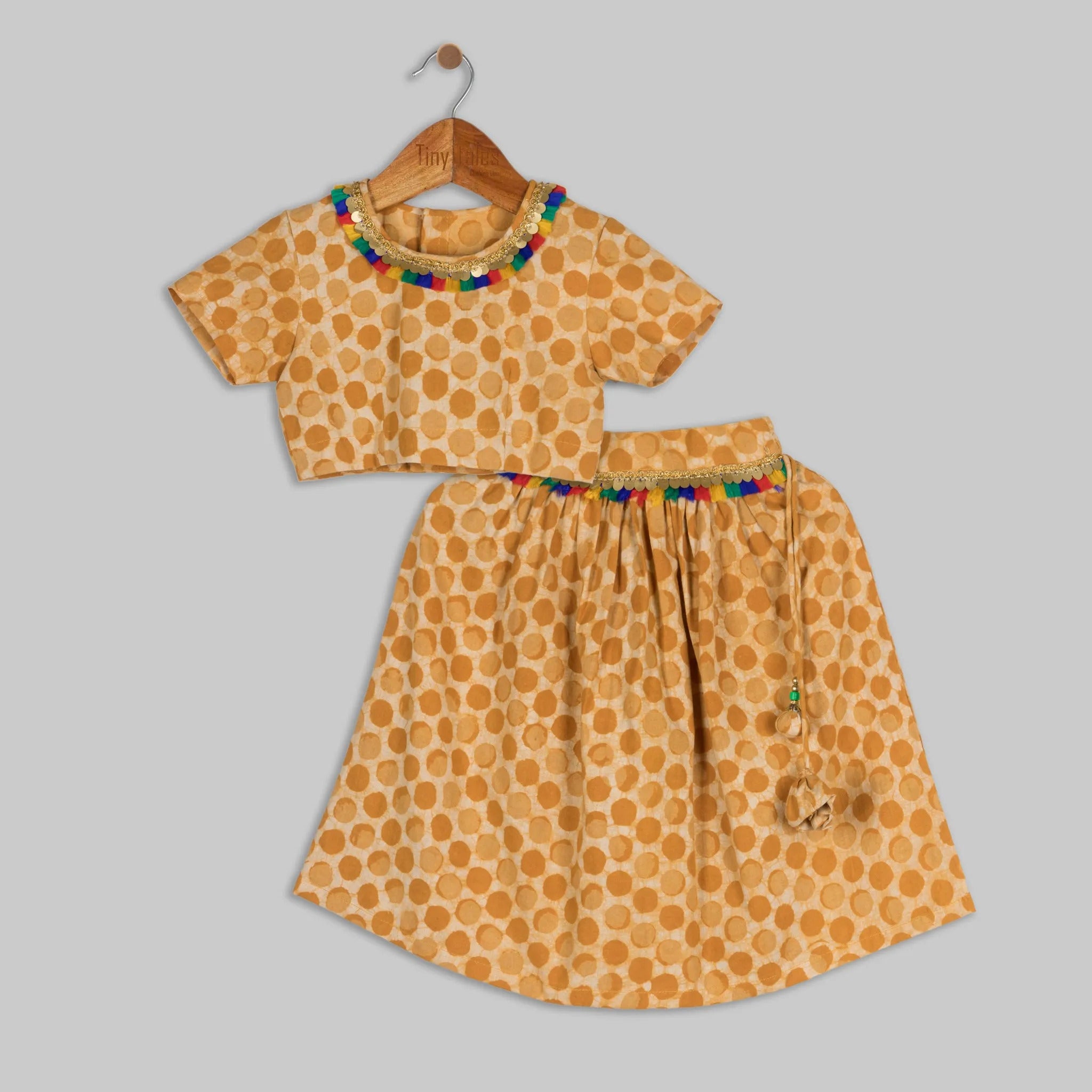 Orange Dabu Skirt Blouse Set - 6-9 Months