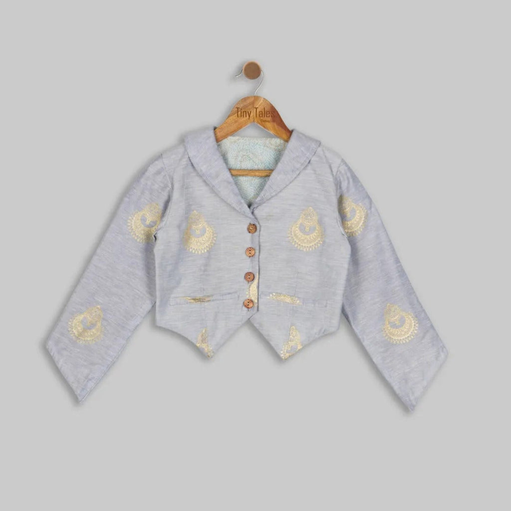 Blue Chanderi Jacket with Double Layered Kali Skirt