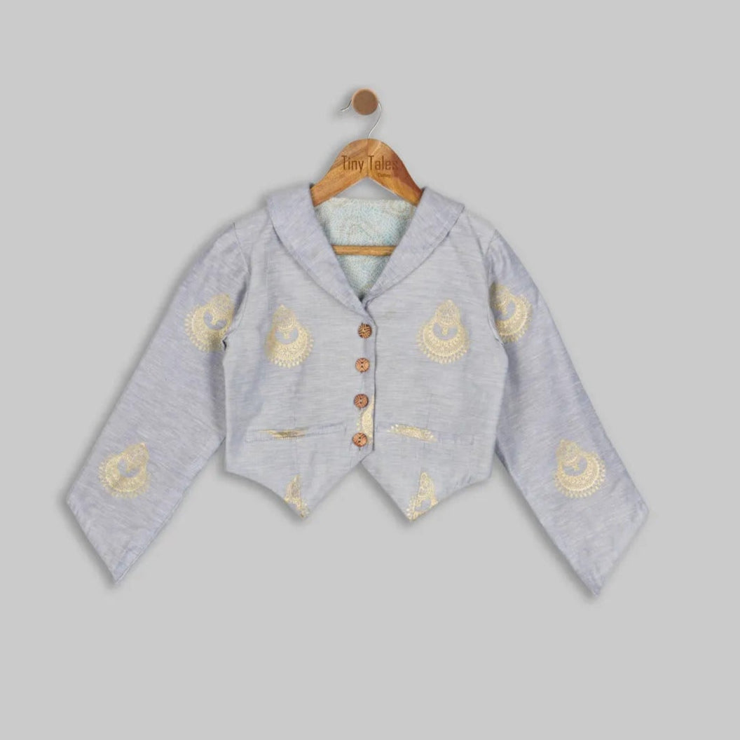 Blue Chanderi Jacket with Double Layered Kali Skirt