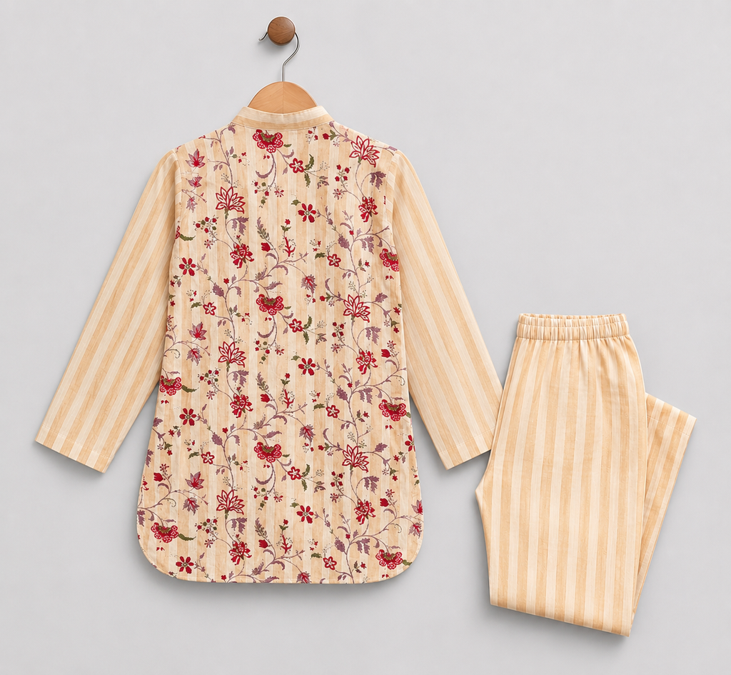 Off White Floral Kurta Set