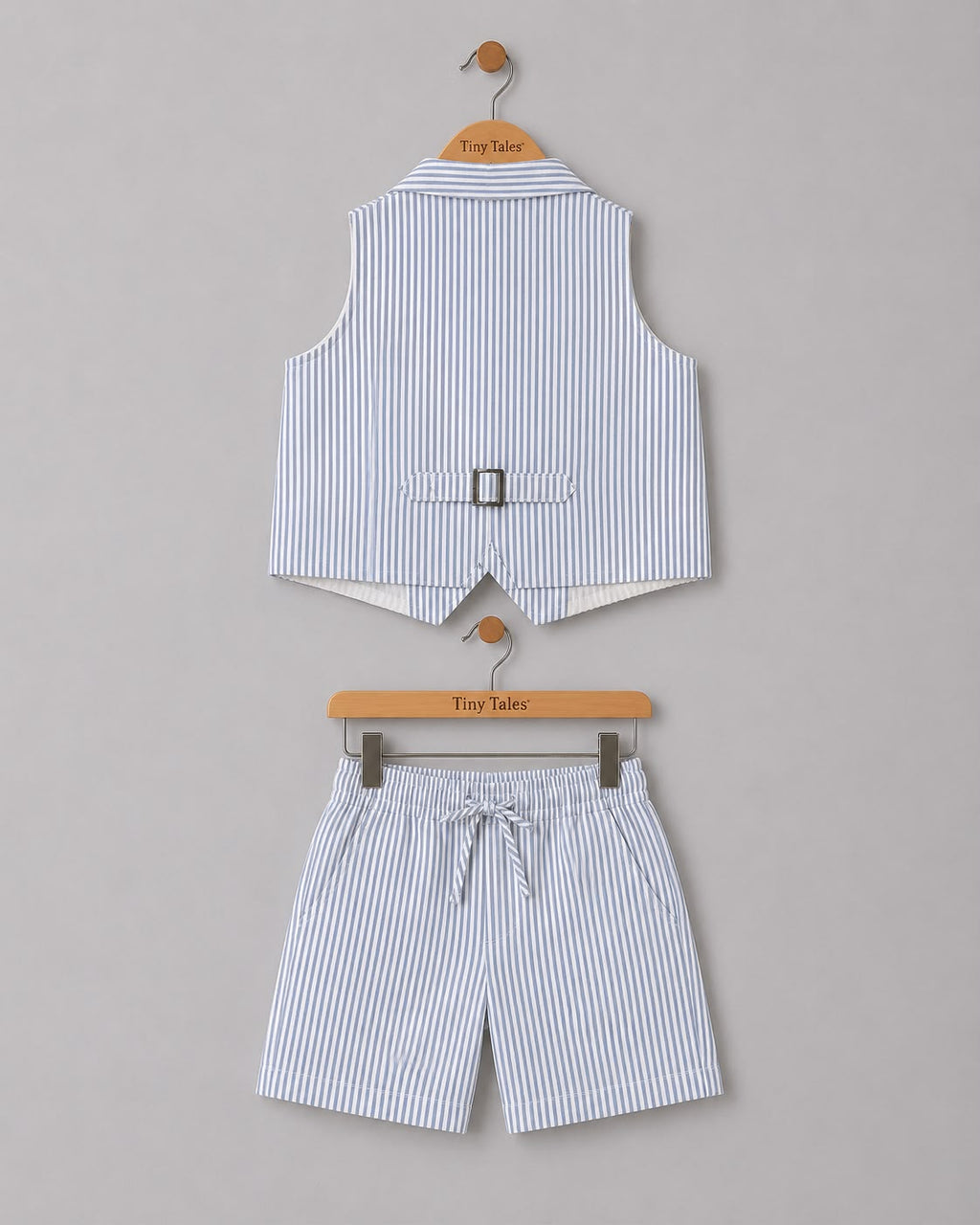 Blue Stripe Waistcoat Shorts Set with White Shirt