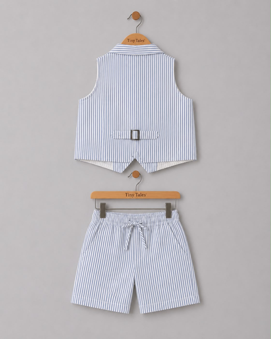 Blue Stripe Waistcoat Shorts Set with White Shirt