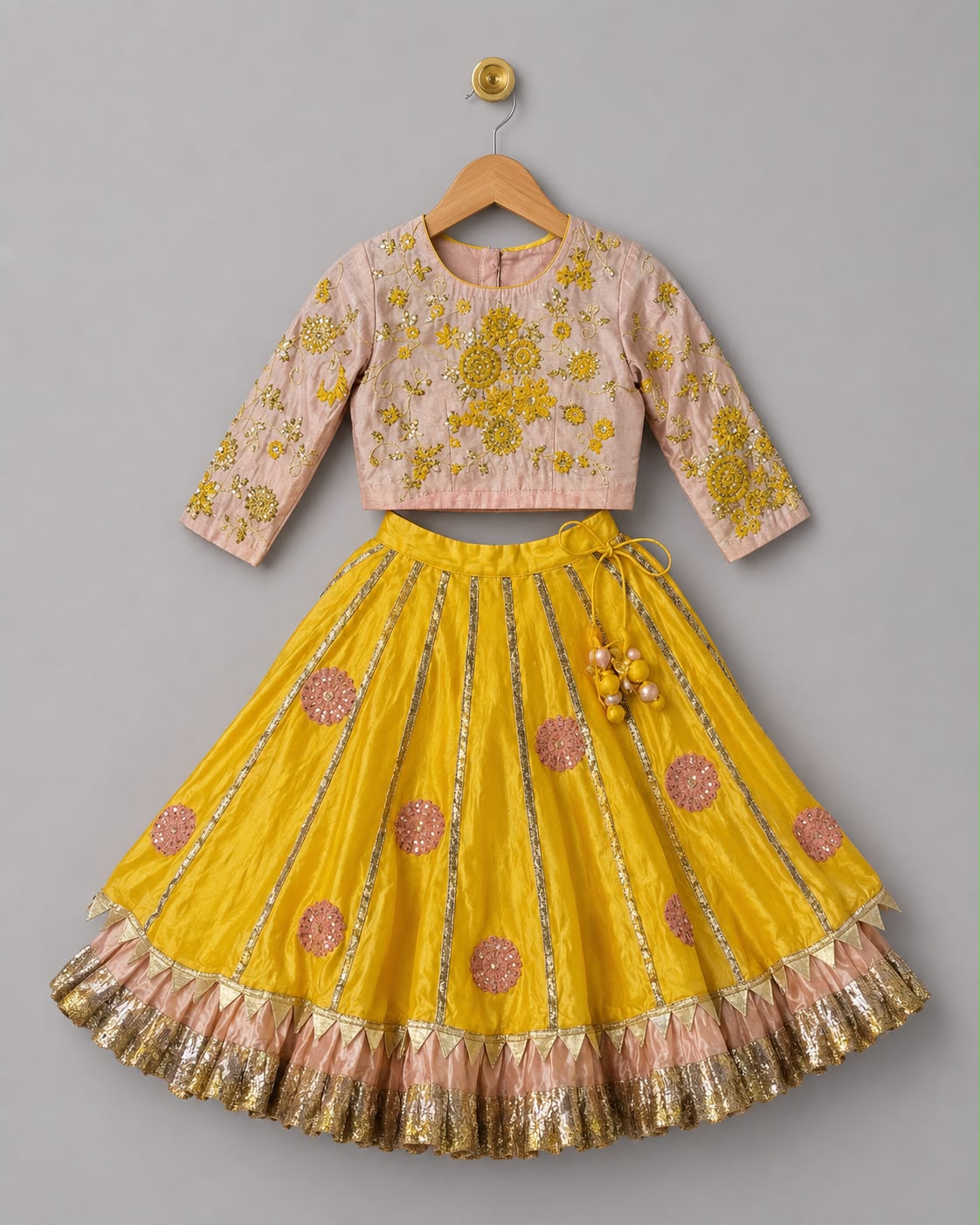Yellow & Pink Embroidered Lehenga Set