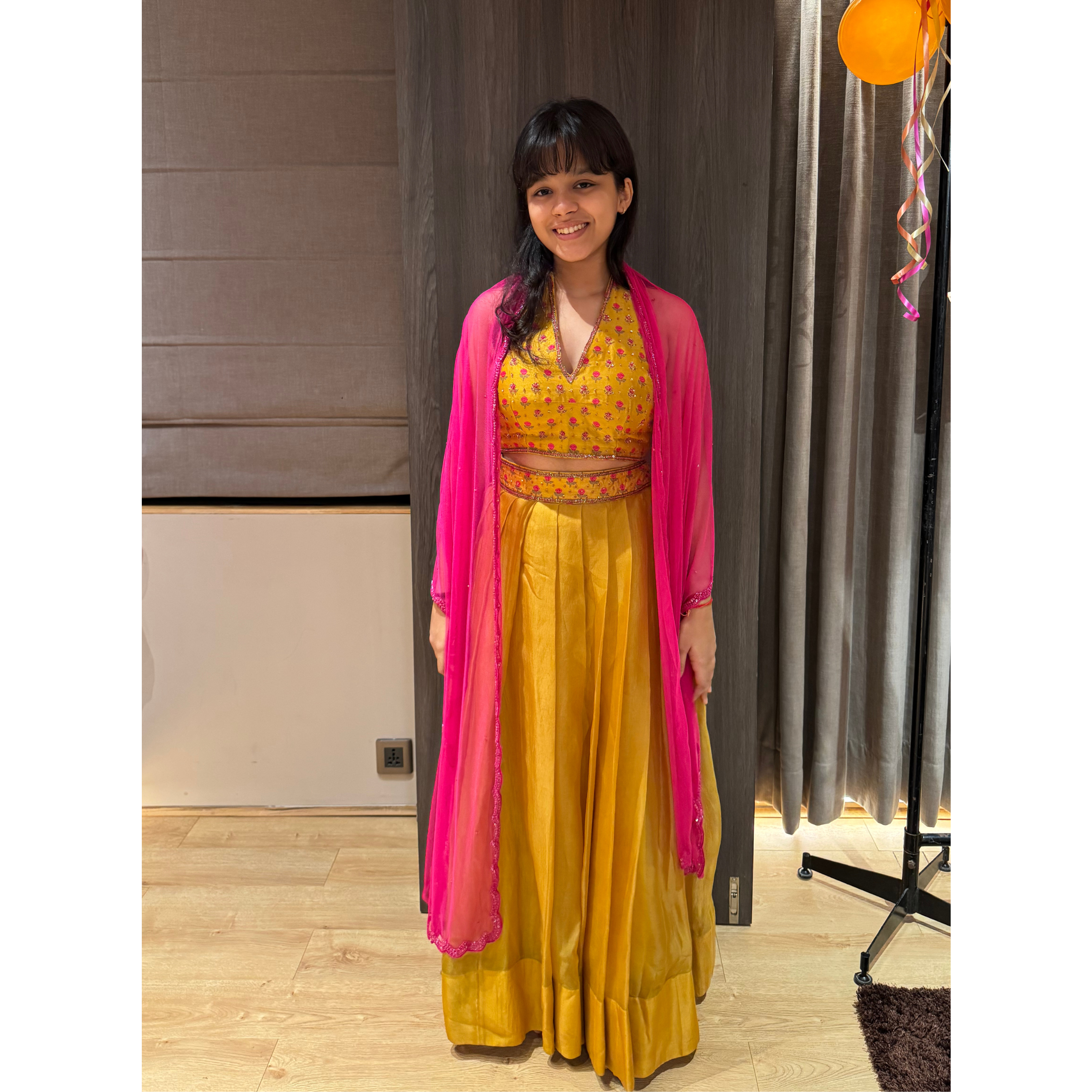 Mustard Embroidered Halter Neck Lehenga Set