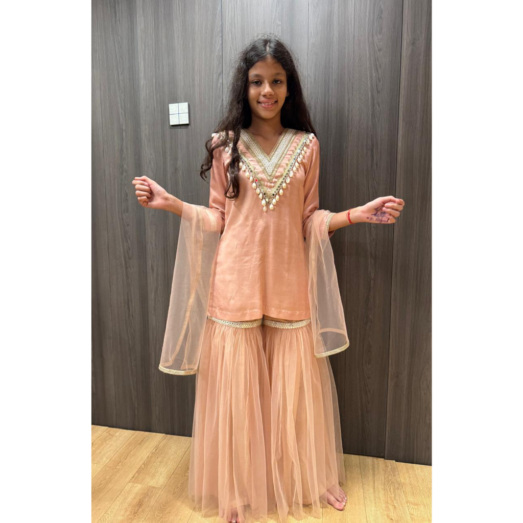 Pink Shell Work Kurta Set