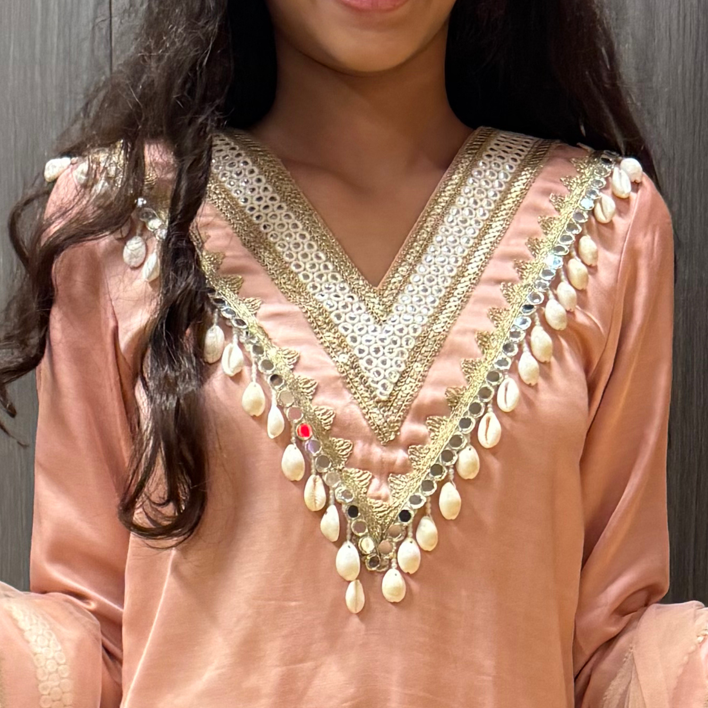 Pink Shell Work Kurta Set